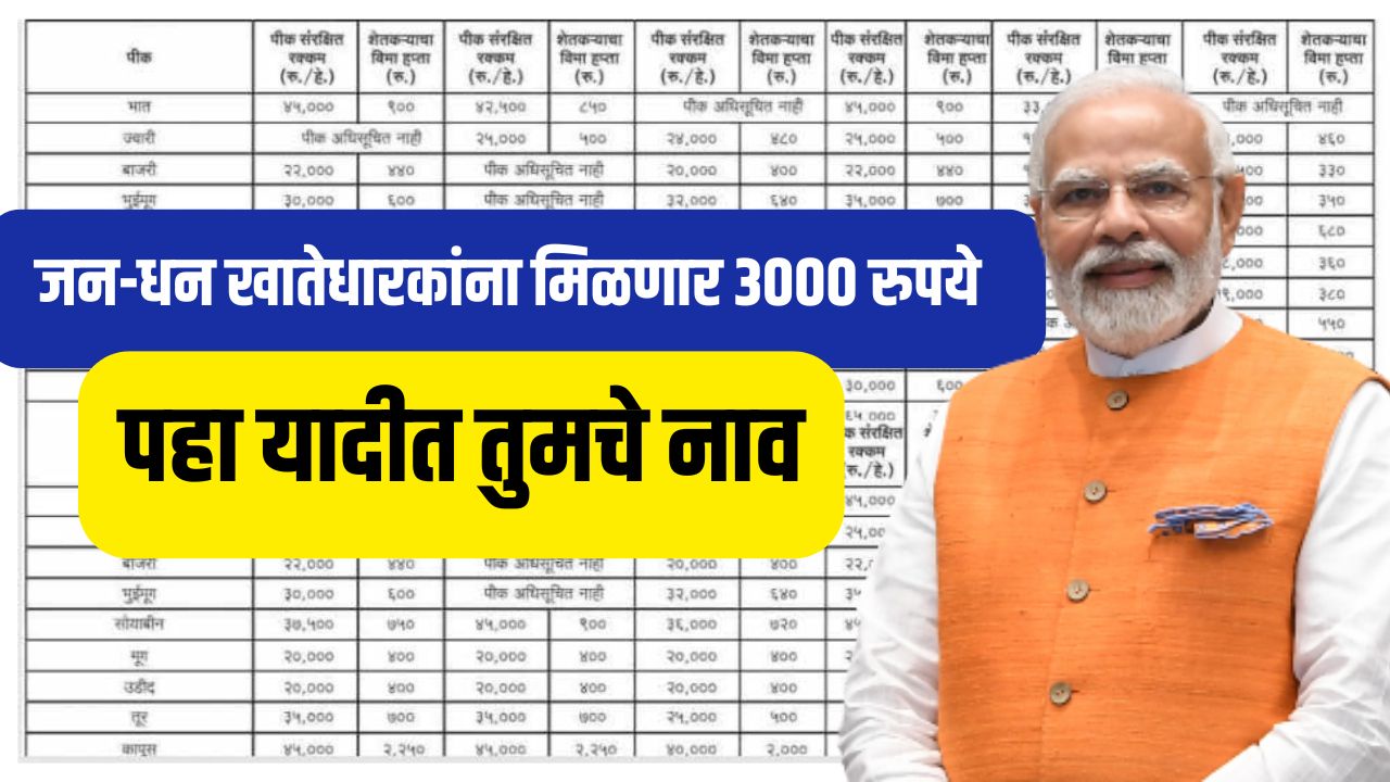 जन-धन खातेधारकांना मिळणार 3000 रुपये पहा यादीत तुमचे नाव Jan Dhan account holder