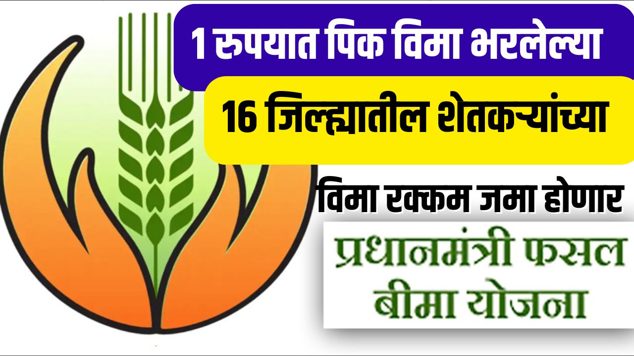 1 रुपयातील पीक विमा या 16 जिल्ह्यात आजपासून शेतकऱ्यांच्या खात्यात जमा होणार pik vima 2024 yadi